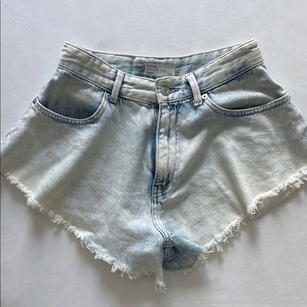 Bershka Blue Jean Shorts High-Waisted Distressed
